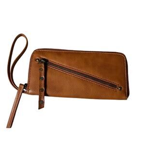 Free People Brown Zip Wristlet Wallet Vegan Leather Card Holder Boho Festival